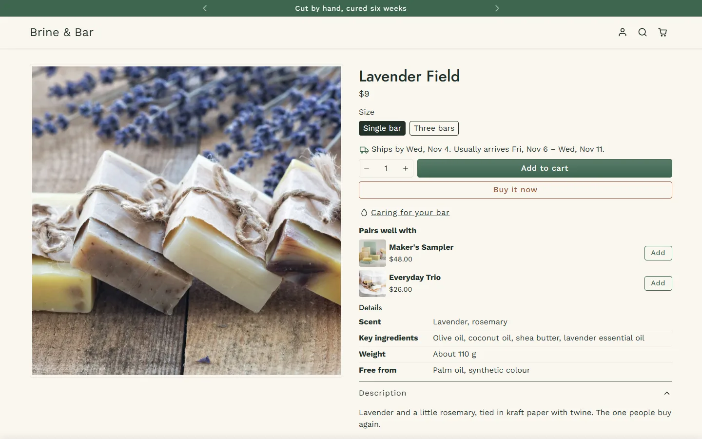 A Brine & Bar product page