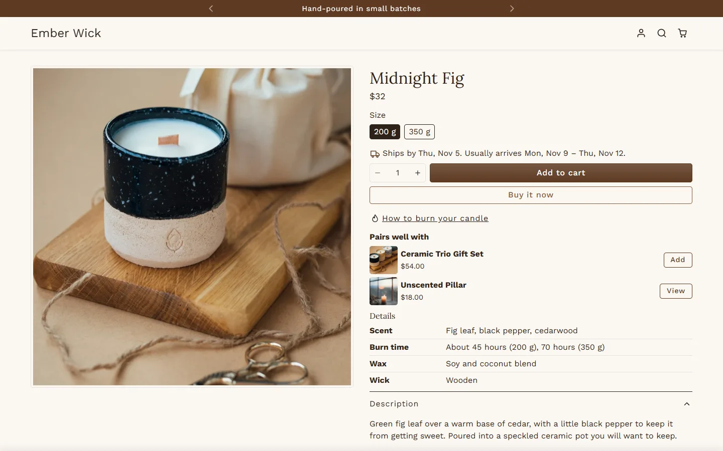 A Ember & Wick product page