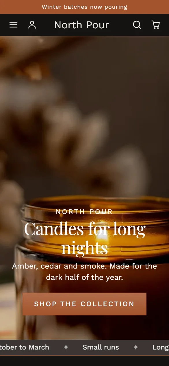 The North Pour home page on a phone